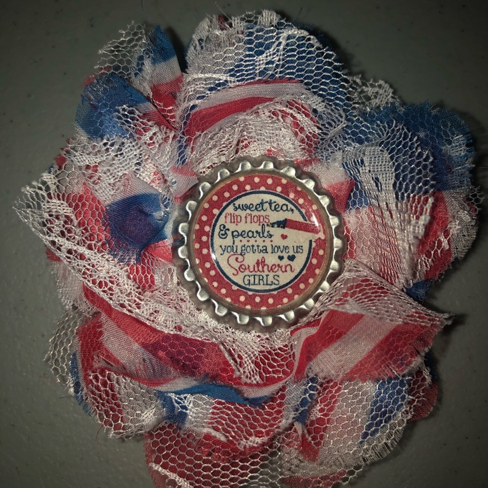 Southern Girls Bottle Cap Shabby Flower Clip